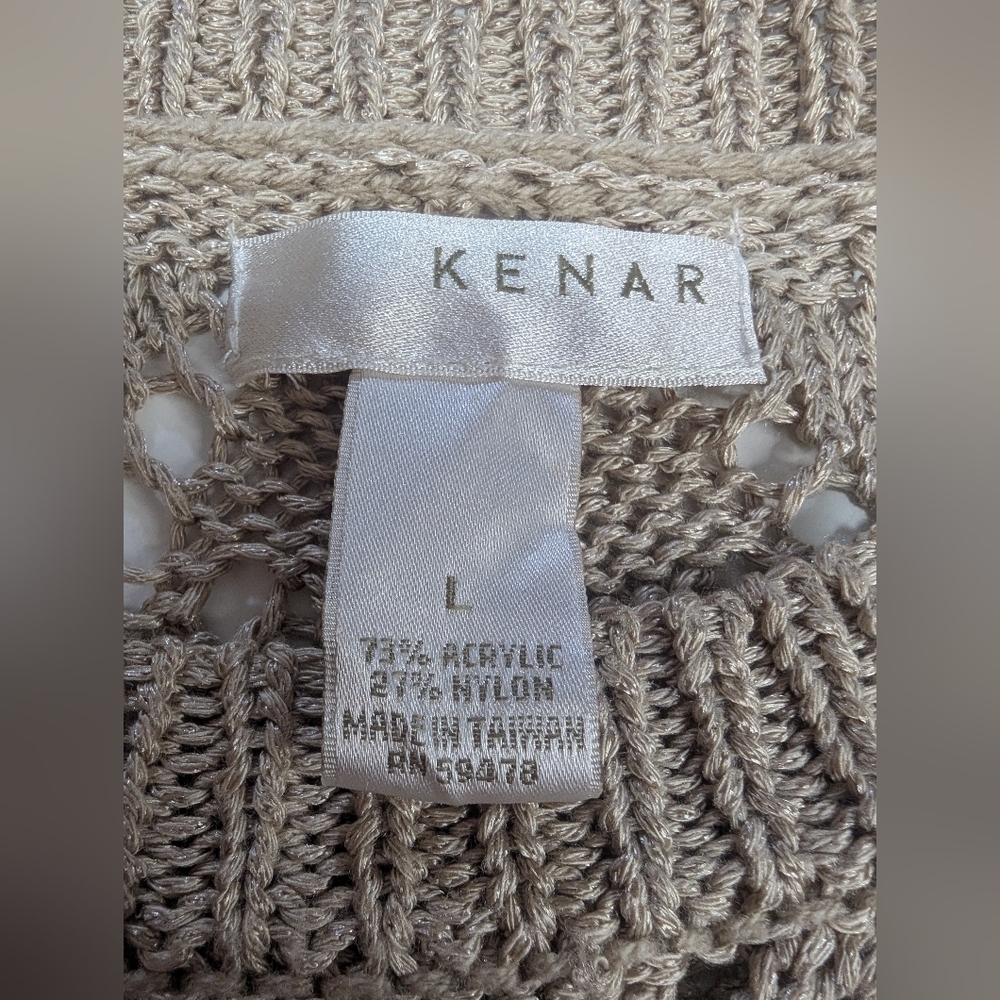 Kenar Pullover High-Low, 3/4 Sleeve Sweater Women's Acrylic Blend Beige, Large - Picture 6 of 9